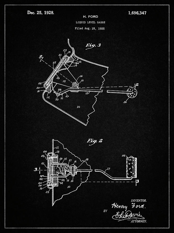 Car Decor Digital Art - Pp845-vintage Black Ford Liquid Gauge Patent Poster by Cole Borders