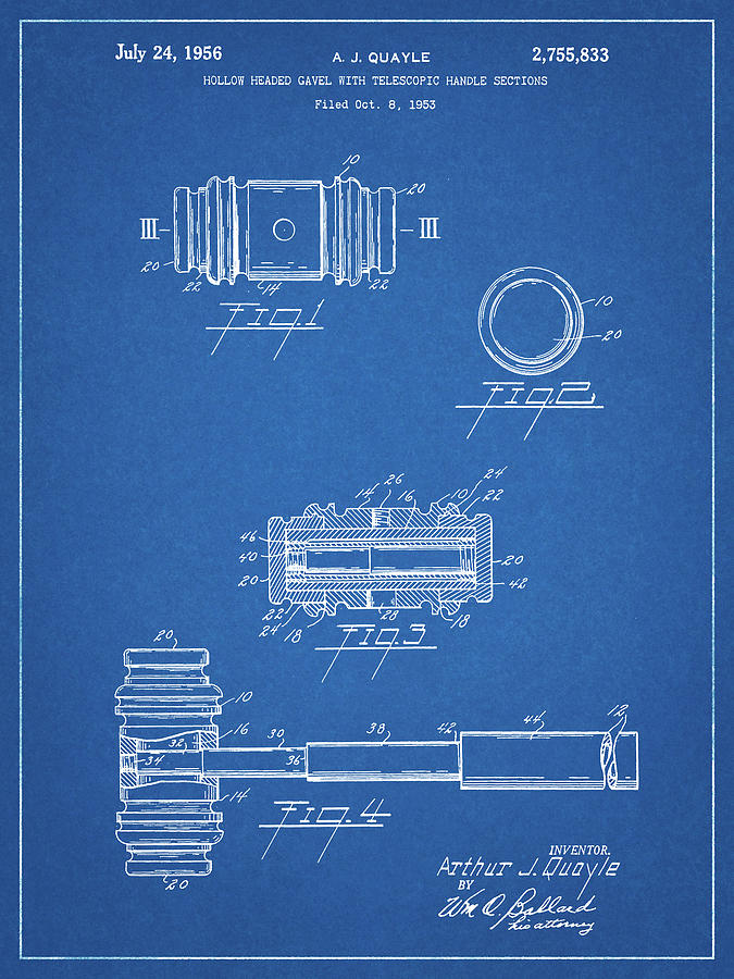 Objects Digital Art - Pp85-blueprint Gavel 1953 Patent Poster by Cole Borders