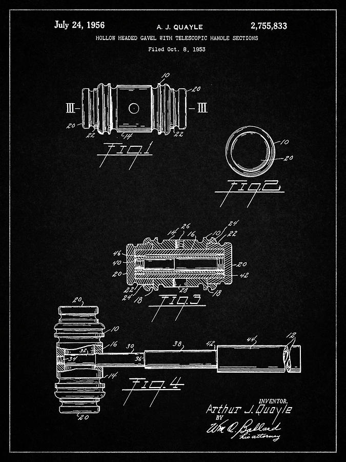 Objects Digital Art - Pp85-vintage Black Gavel 1953 Patent Poster by Cole Borders