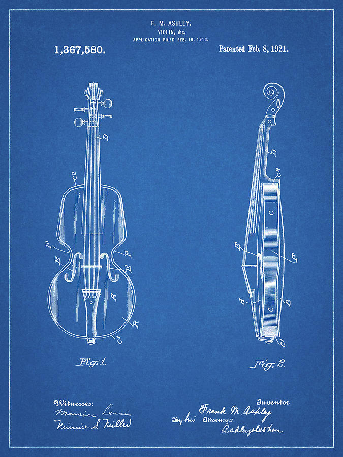 Violin Digital Art - Pp853-blueprint Frank M. Ashley Violin Patent Poster by Cole Borders
