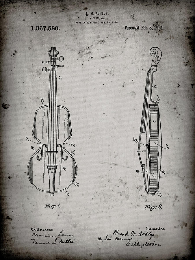 Violin Digital Art - Pp853-faded Grey Frank M. Ashley Violin Patent Poster by Cole Borders