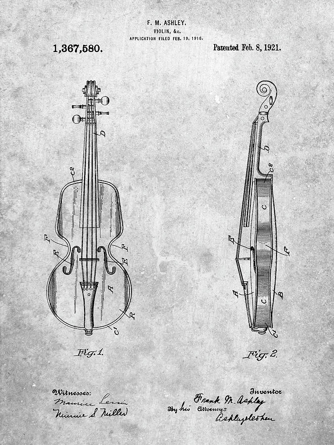 Violin Digital Art - Pp853-slate Frank M. Ashley Violin Patent Poster by Cole Borders