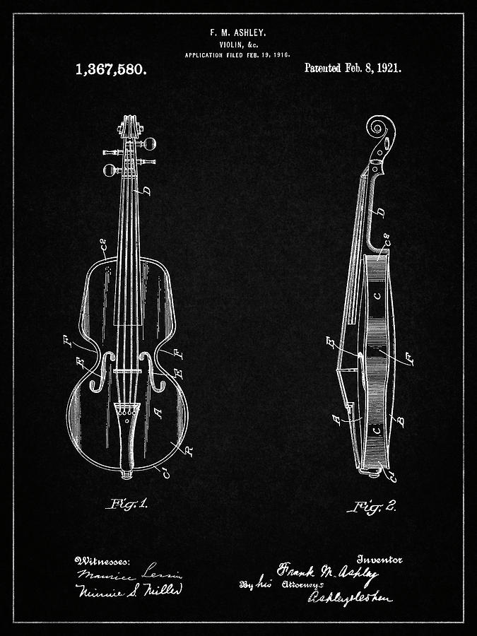Violin Digital Art - Pp853-vintage Black Frank M. Ashley Violin Patent Poster by Cole Borders