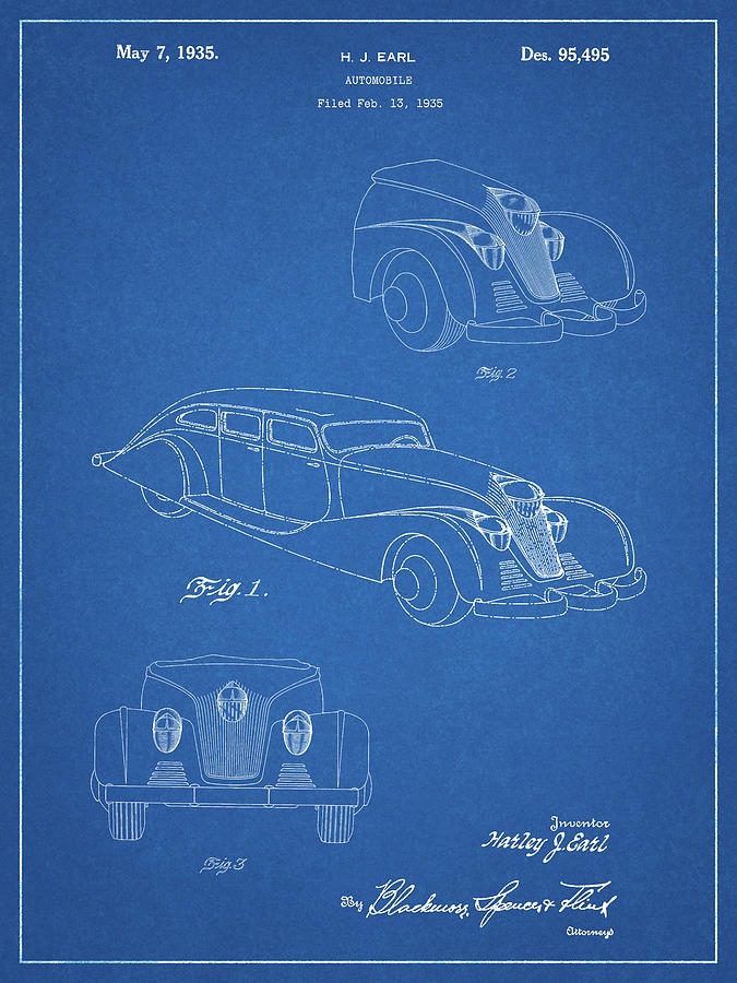 Classic Car Digital Art - Pp855-blueprint Gm Cadillac Concept Design Patent Poster by Cole Borders