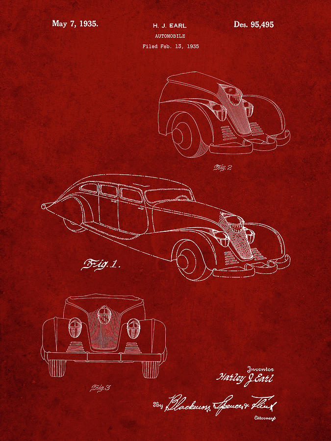 Classic Car Digital Art - Pp855-burgundy Gm Cadillac Concept Design Patent Poster by Cole Borders