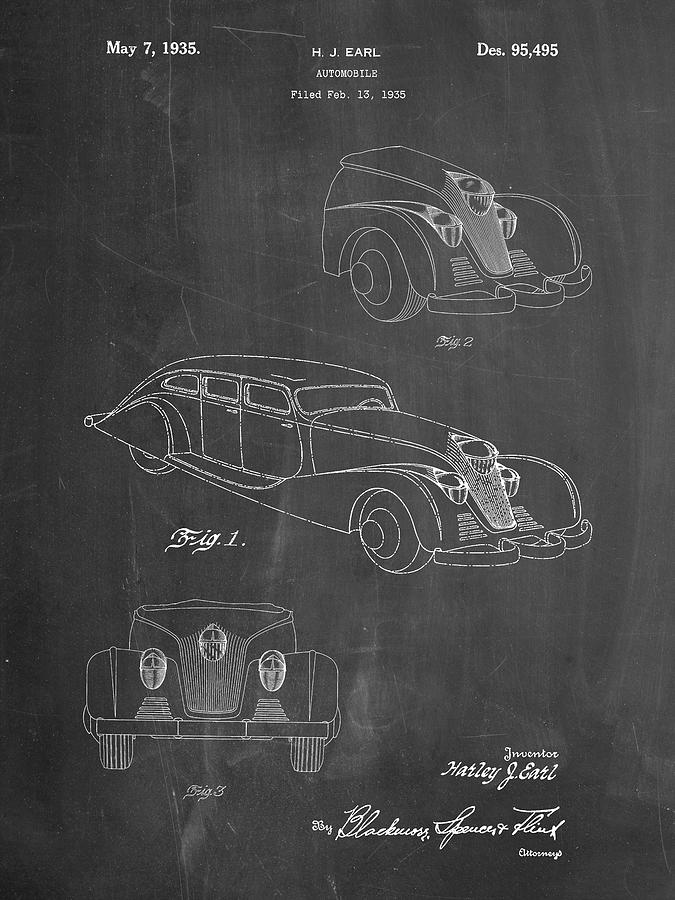 Classic Car Digital Art - Pp855-chalkboard Gm Cadillac Concept Design Patent Poster by Cole Borders