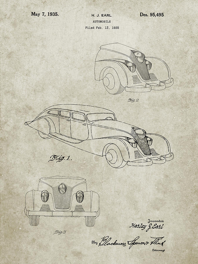Classic Car Digital Art - Pp855-sandstone Gm Cadillac Concept Design Patent Poster by Cole Borders