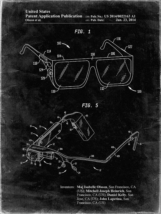 Glasses Digital Art - Pp861-black Grunge Google Glass Patent Poster by Cole Borders