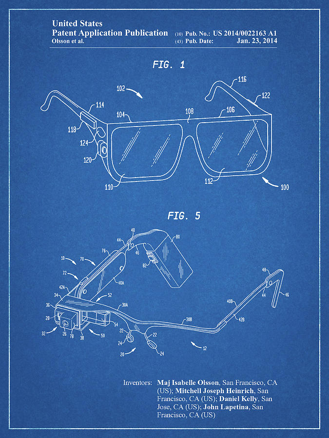 Glasses Digital Art - Pp861-blueprint Google Glass Patent Poster by Cole Borders