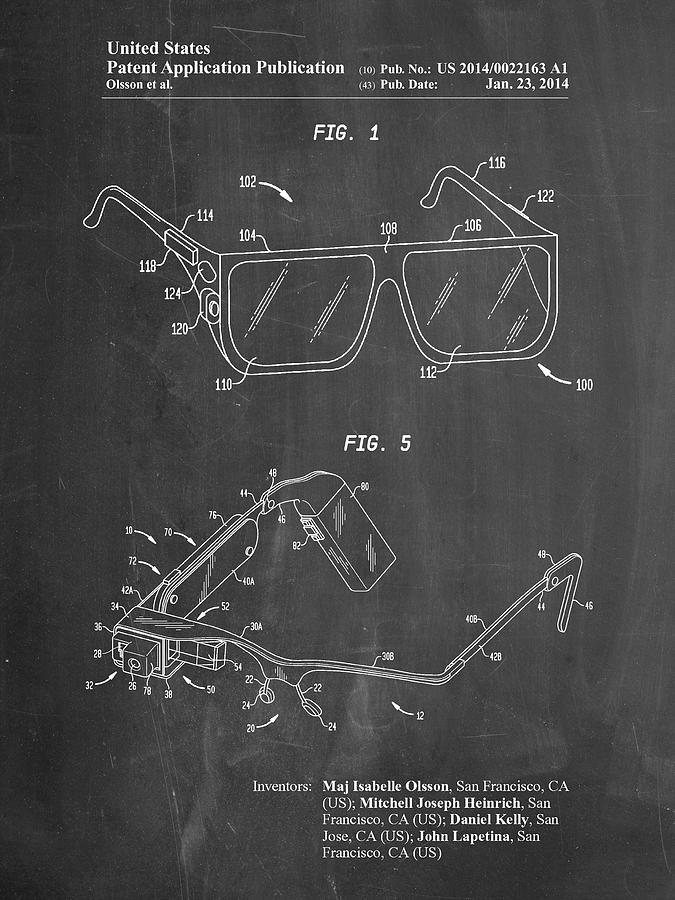 Glasses Digital Art - Pp861-chalkboard Google Glass Patent Poster by Cole Borders