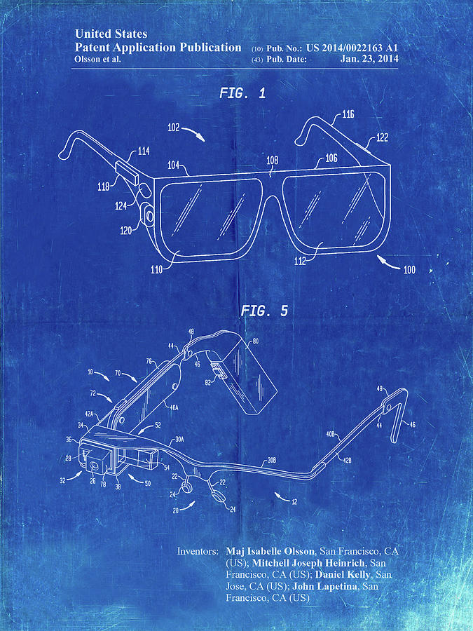 Glasses Digital Art - Pp861-faded Blueprint Google Glass Patent Poster by Cole Borders