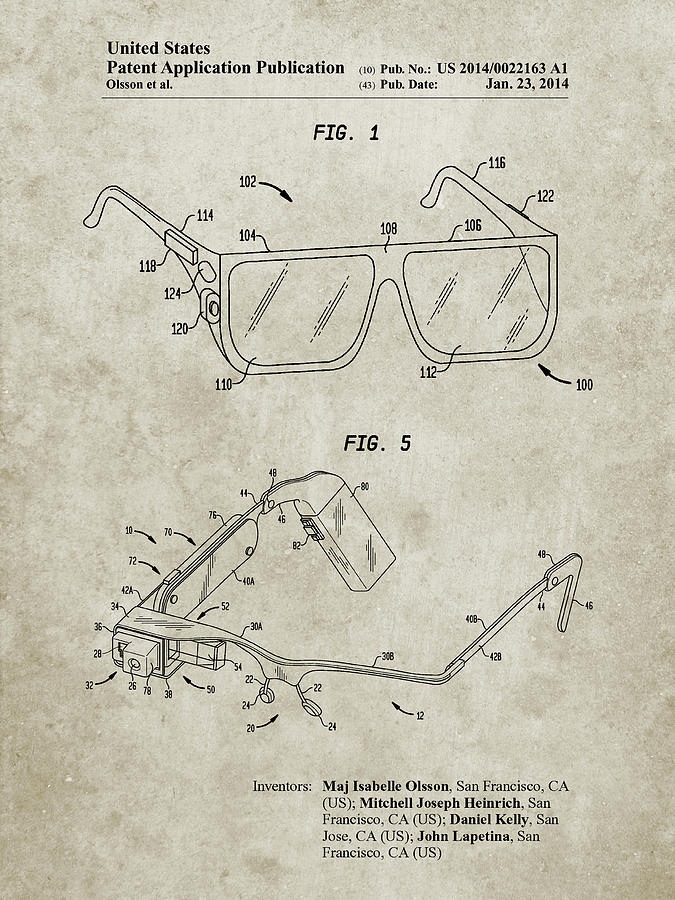 Glasses Digital Art - Pp861-sandstone Google Glass Patent Poster by Cole Borders