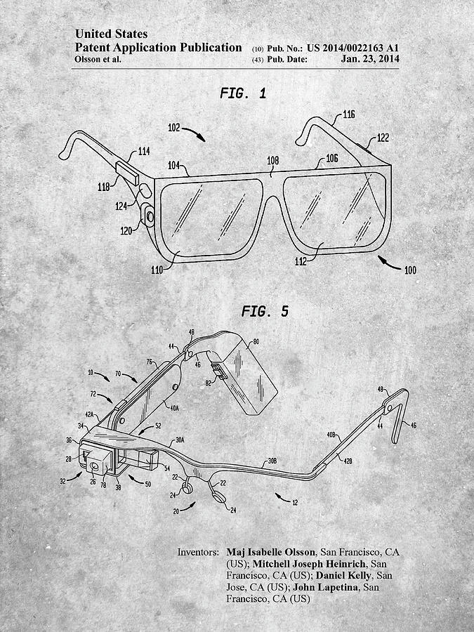 Glasses Digital Art - Pp861-slate Google Glass Patent Poster by Cole Borders