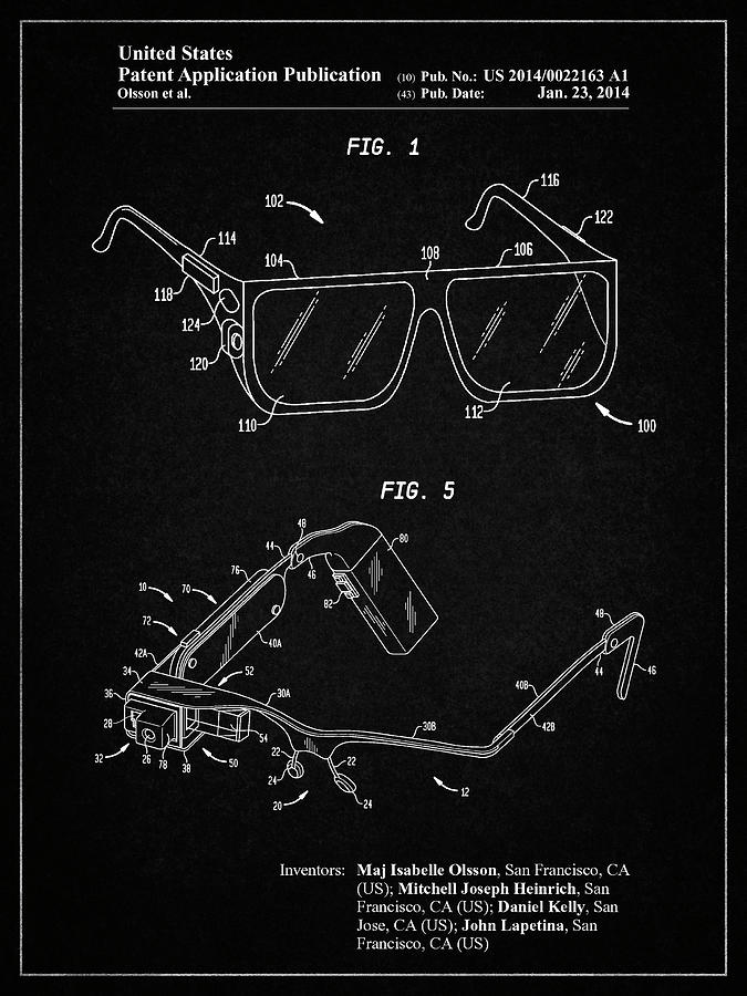 Glasses Digital Art - Pp861-vintage Black Google Glass Patent Poster by Cole Borders