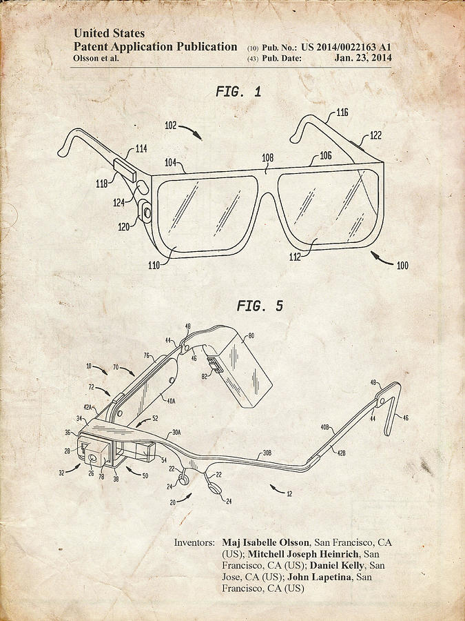 Glasses Digital Art - Pp861-vintage Parchment Google Glass Patent Poster by Cole Borders