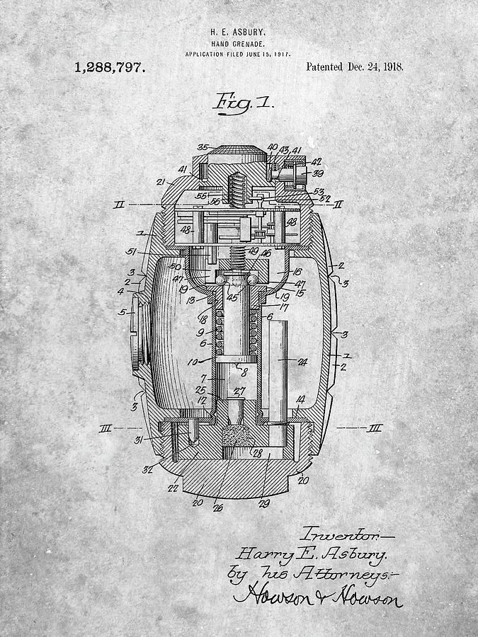 Hand Grenade Digital Art - Pp868-slate Hand Grenade World War 1 Patent Poster by Cole Borders