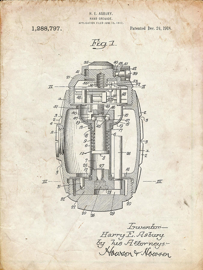 Hand Grenade Digital Art - Pp868-vintage Parchment Hand Grenade World War 1 Patent Poster by Cole Borders Hand Grenade Digital Art - Pp868-vintage Parchment Hand Grenade World War 1 Patent Poster by Cole Borders