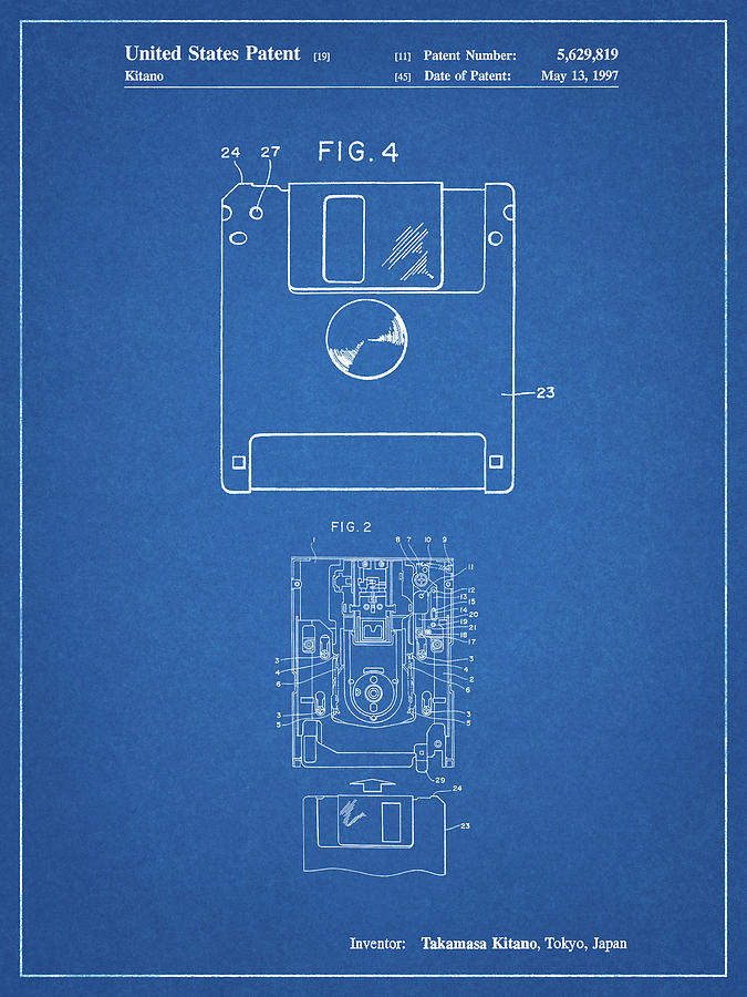 Objects Digital Art - Pp87-blueprint 3 1/2 Inch Floppy Disk Patent Poster by Cole Borders