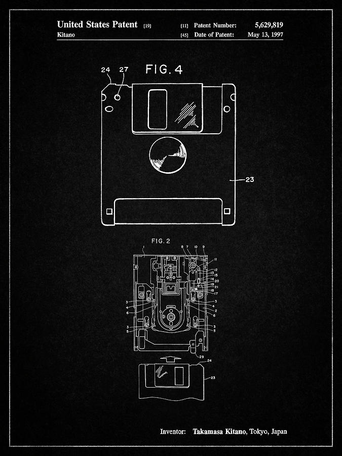 Objects Digital Art - Pp87-vintage Black 3 1/2 Inch Floppy Disk Patent Poster by Cole Borders