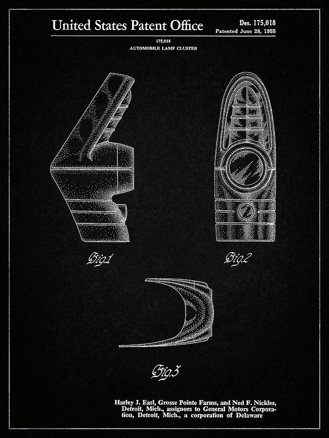 Tail Light Digital Art - Pp871-vintage Black Harley J. Earl Concept Tail Light Patent Poster by Cole Borders
