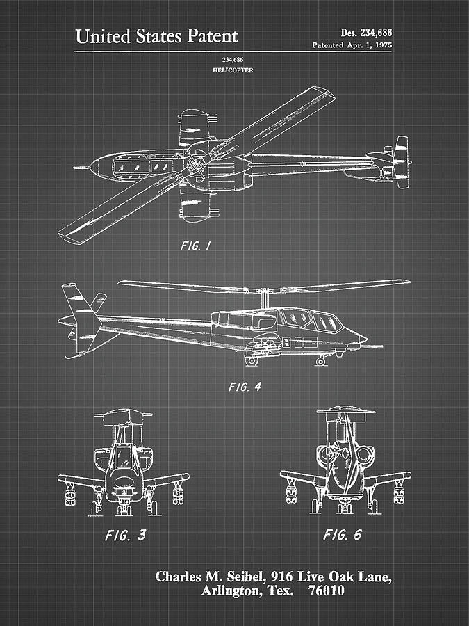 Helicopter Digital Art - Pp876-black Grid Helicopter Patent Print by Cole Borders
