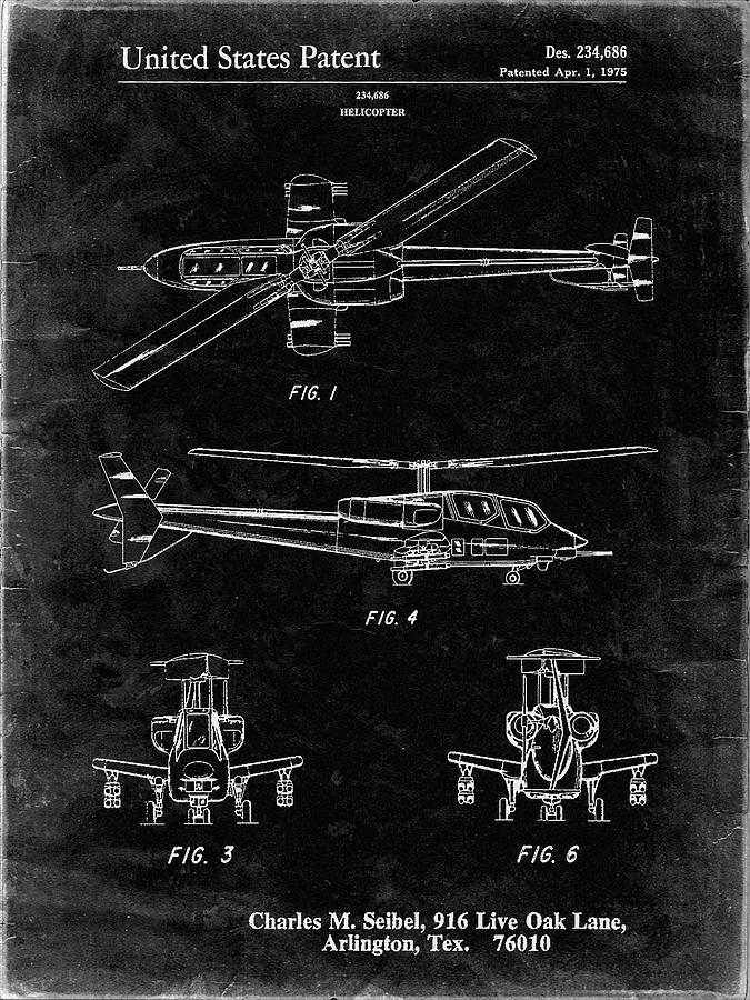 Helicopter Digital Art - Pp876-black Grunge Helicopter Patent Print by Cole Borders