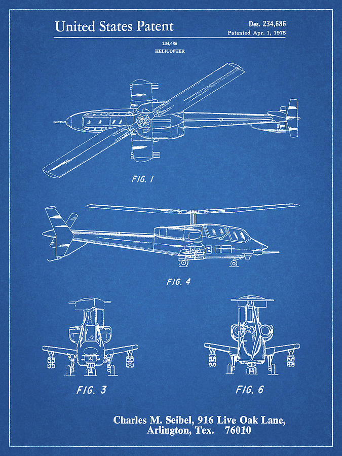Helicopter Digital Art - Pp876-blueprint Helicopter Patent Print by Cole Borders