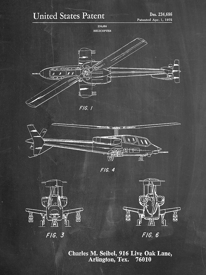 Helicopter Digital Art - Pp876-chalkboard Helicopter Patent Print by Cole Borders