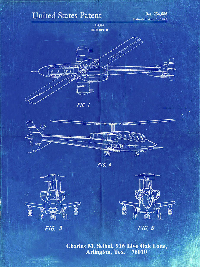 Helicopter Digital Art - Pp876-faded Blueprint Helicopter Patent Print by Cole Borders