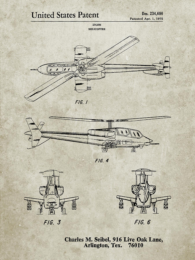 Helicopter Digital Art - Pp876-sandstone Helicopter Patent Print by Cole Borders