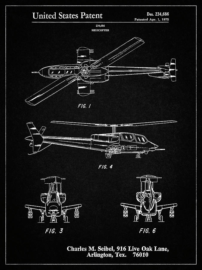 Helicopter Digital Art - Pp876-vintage Black Helicopter Patent Print by Cole Borders