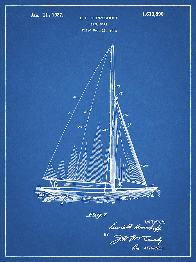 Boat Digital Art - Pp878-blueprint Herreshoff R 40 Gamecock Racing Sailboat Patent Poster by Cole Borders
