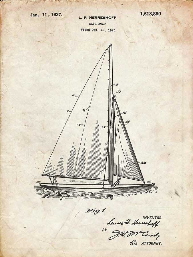 Boat Digital Art - Pp878-vintage Parchment Herreshoff R 40 Gamecock Racing Sailboat Patent Poster by Cole Borders