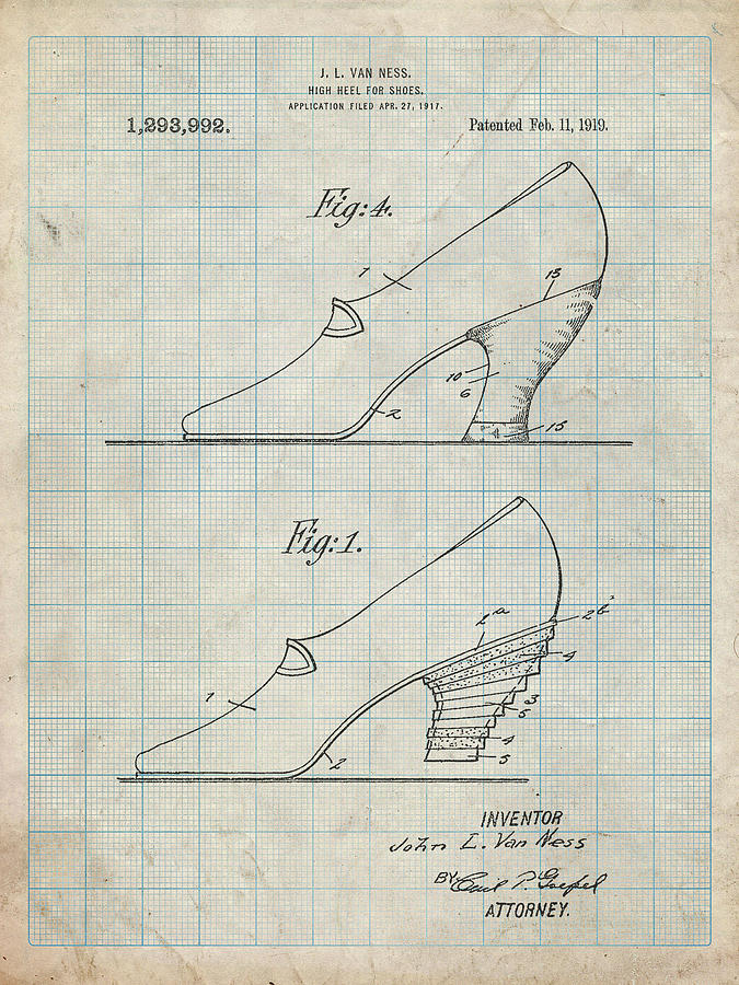 High Heels Digital Art - Pp879-antique Grid Parchment High Heel Shoes 1919 Patent Poster by Cole Borders