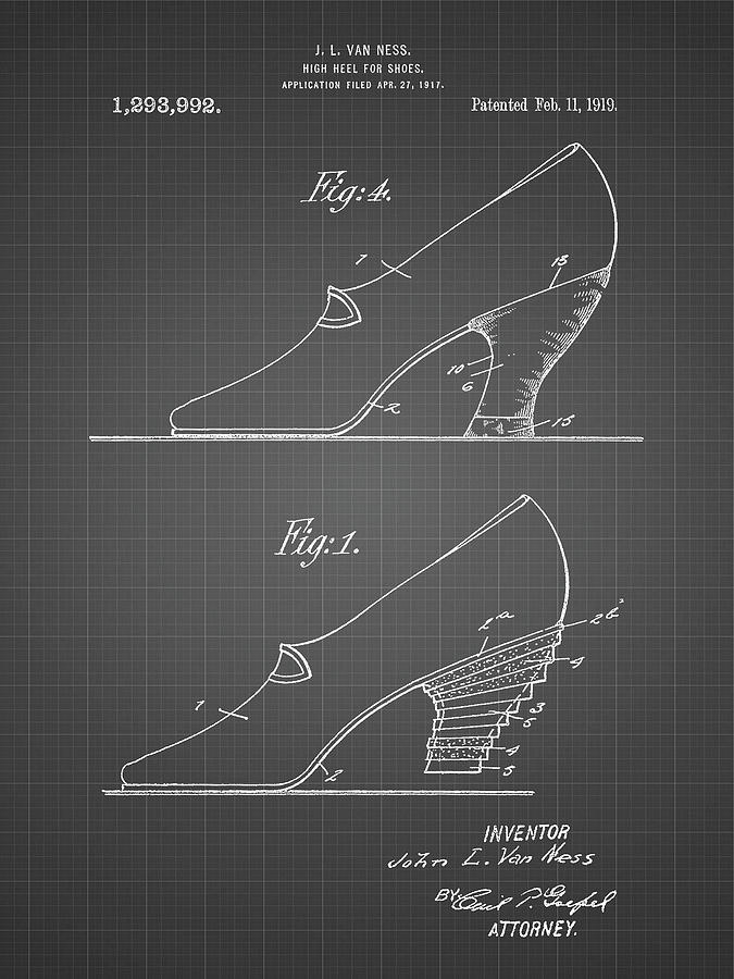 High Heels Digital Art - Pp879-black Grid High Heel Shoes 1919 Patent Poster by Cole Borders
