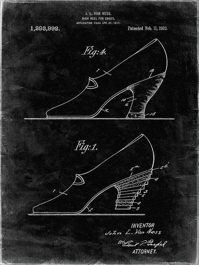 High Heels Digital Art - Pp879-black Grunge High Heel Shoes 1919 Patent Poster by Cole Borders