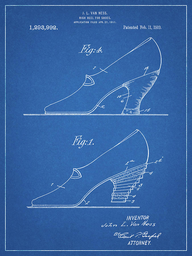 High Heels Digital Art - Pp879-blueprint High Heel Shoes 1919 Patent Poster by Cole Borders
