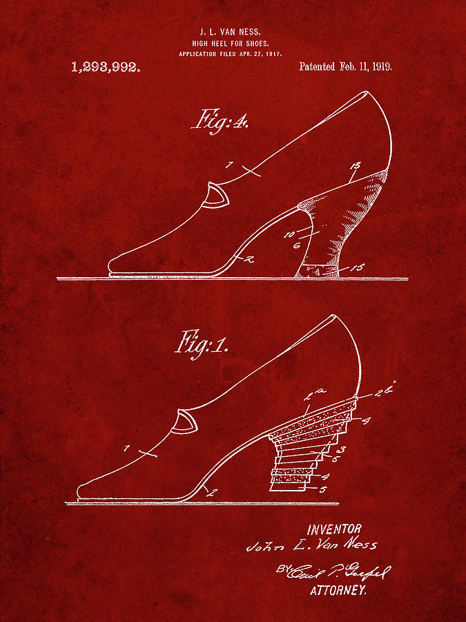 High Heels Digital Art - Pp879-burgundy High Heel Shoes 1919 Patent Poster by Cole Borders