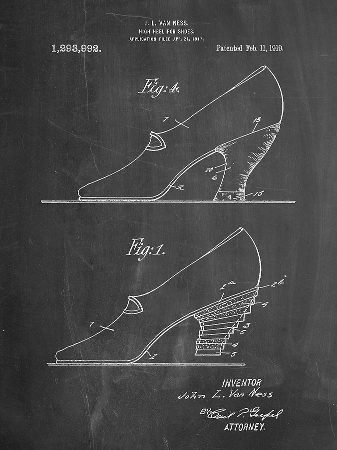 High Heels Digital Art - Pp879-chalkboard High Heel Shoes 1919 Patent Poster by Cole Borders