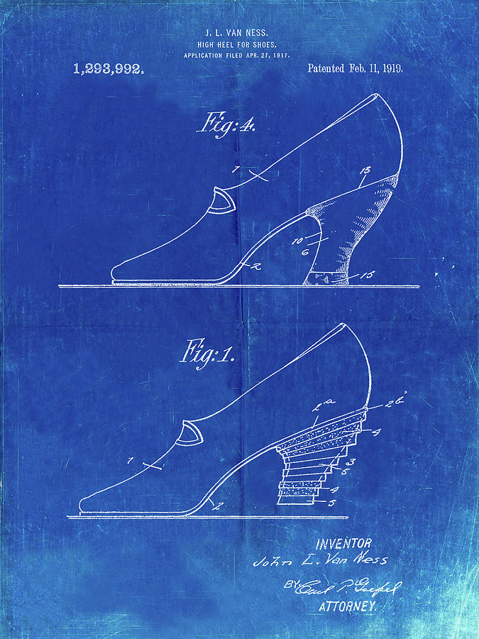 High Heels Digital Art - Pp879-faded Blueprint High Heel Shoes 1919 Patent Poster by Cole Borders