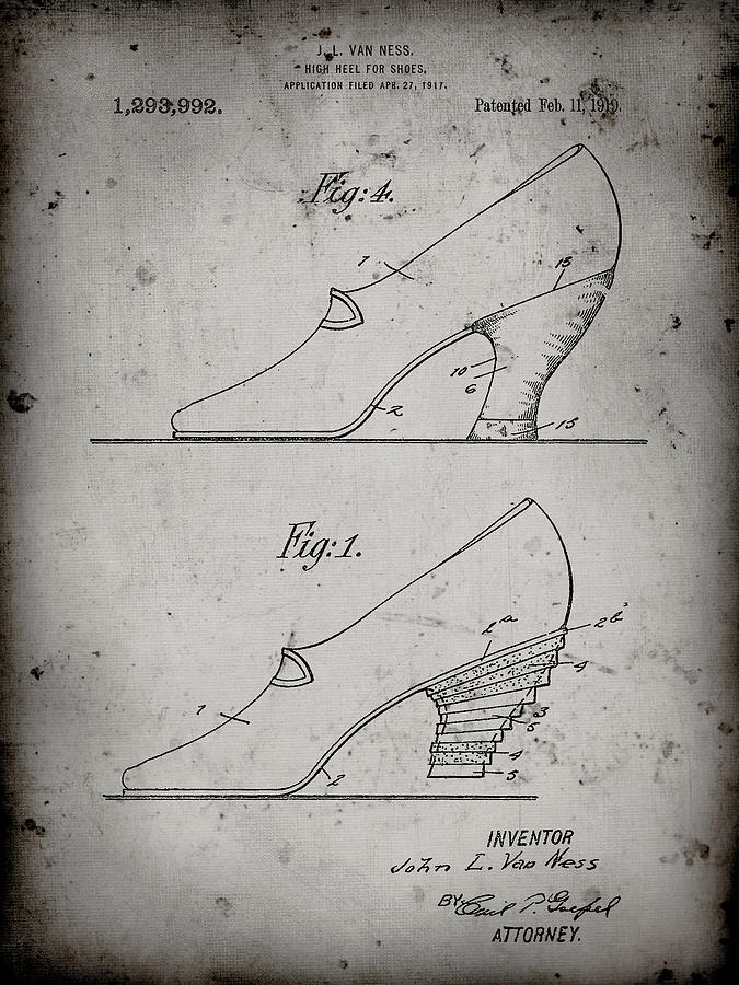 High Heels Digital Art - Pp879-faded Grey High Heel Shoes 1919 Patent Poster by Cole Borders