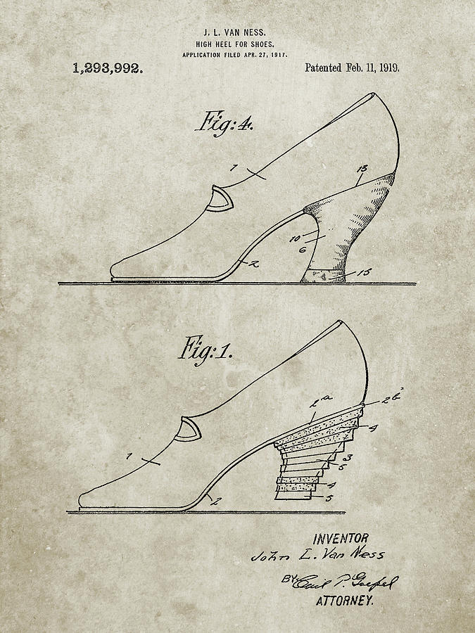 High Heels Digital Art - Pp879-sandstone High Heel Shoes 1919 Patent Poster by Cole Borders