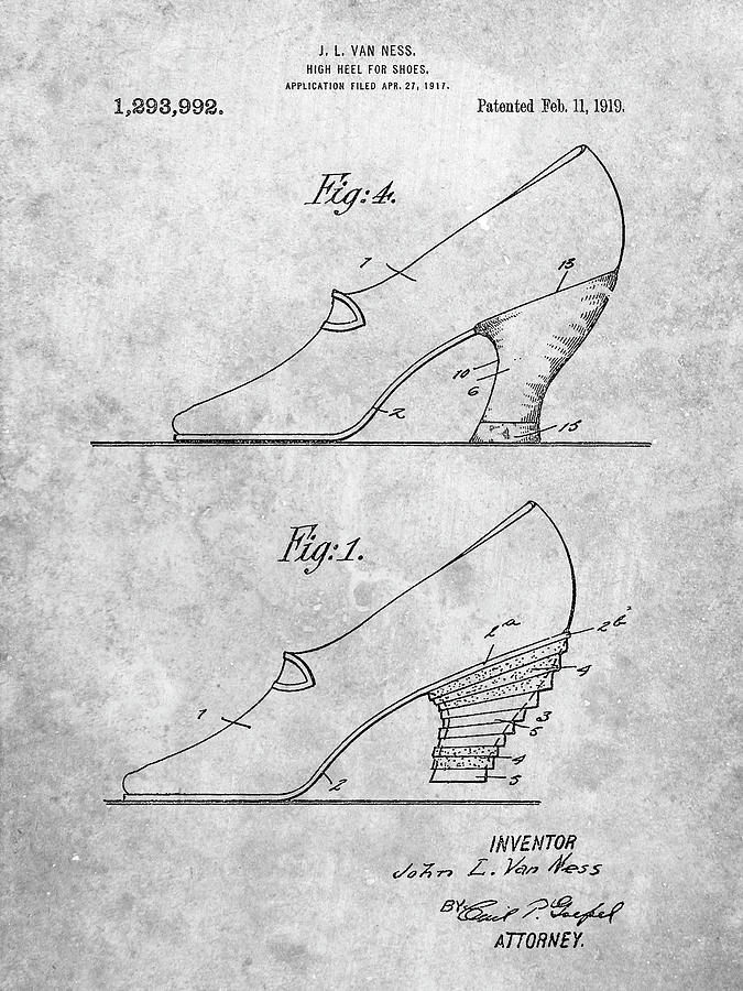 High Heels Digital Art - Pp879-slate High Heel Shoes 1919 Patent Poster by Cole Borders