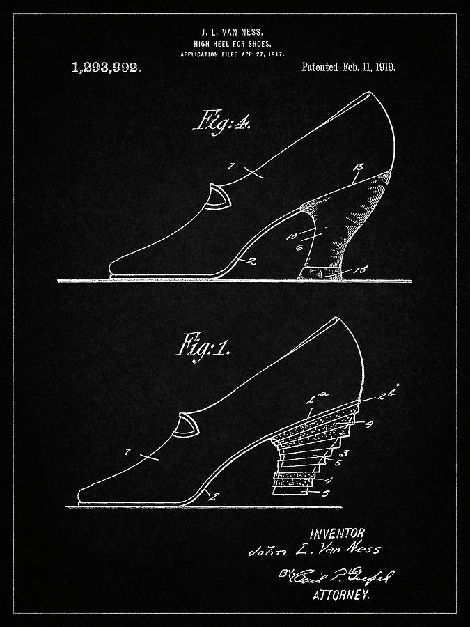 High Heels Digital Art - Pp879-vintage Black High Heel Shoes 1919 Patent Poster by Cole Borders