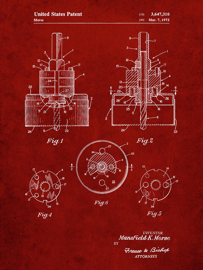 Tool Digital Art - Pp880-burgundy Hole Saw Patent Poster by Cole Borders