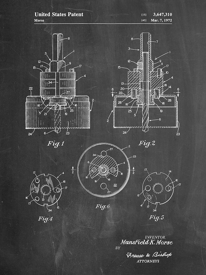 Tool Digital Art - Pp880-chalkboard Hole Saw Patent Poster by Cole Borders