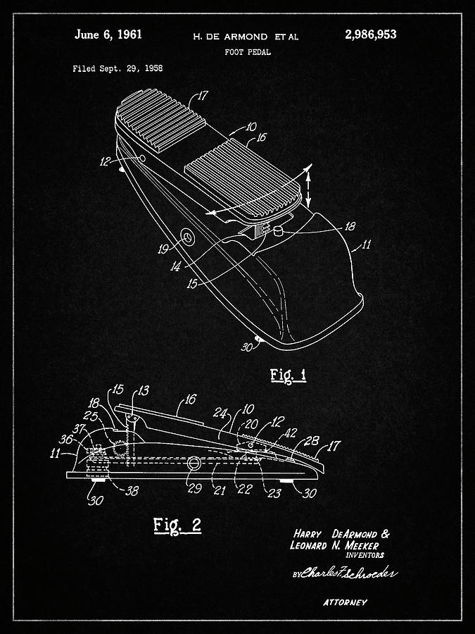 Guitar Still Life Digital Art - Pp883-vintage Black Horace N Rowe Wah Pedal Patent Poster by Cole Borders