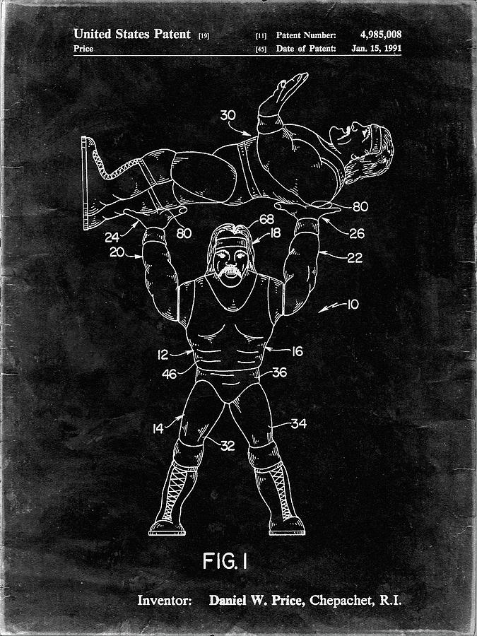 Toy Digital Art - Pp885-black Grunge Hulk Hogan Wrestling Action Figure Patent Poster by Cole Borders