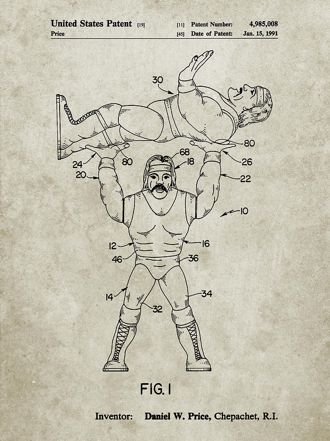 Toy Digital Art - Pp885-sandstone Hulk Hogan Wrestling Action Figure Patent Poster by Cole Borders
