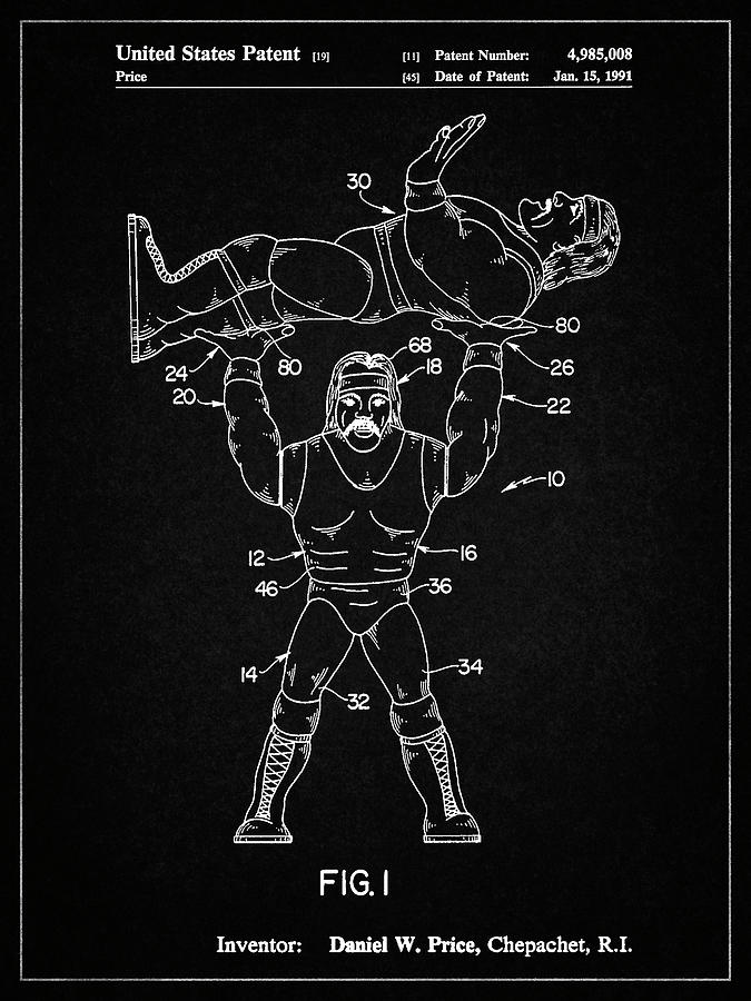 Toy Digital Art - Pp885-vintage Black Hulk Hogan Wrestling Action Figure Patent Poster by Cole Borders